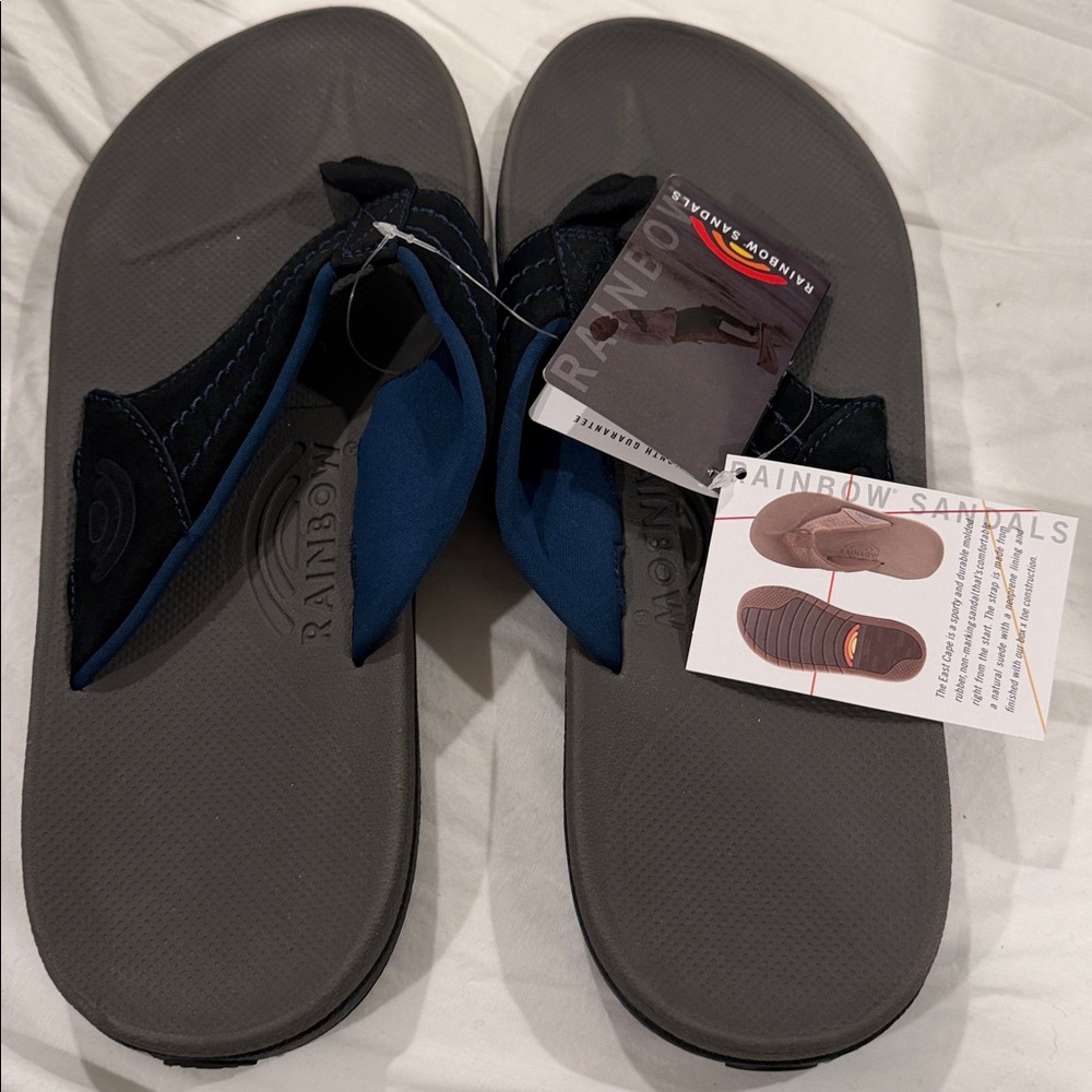 Rainbow Gray Footbed Flip Flops with Navy Straps - Picture 5 of 7
